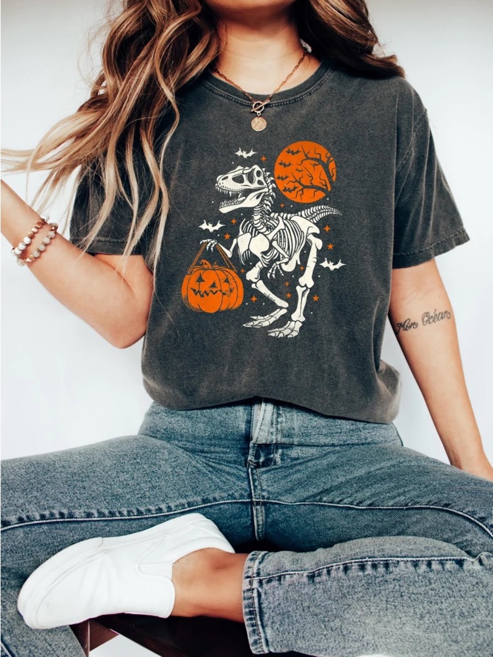 Dinosaur Halloween T-Shirt, Spooky Trex Shirt, Dinosaur Skeleton Halloween Party